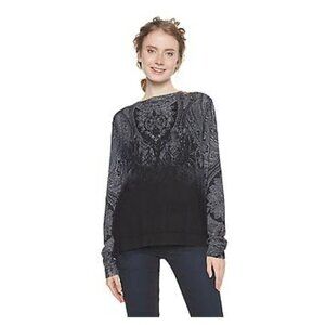 Desigual Edinburgo Back Vent Black Sequin Sweater Medium Goth Grunge